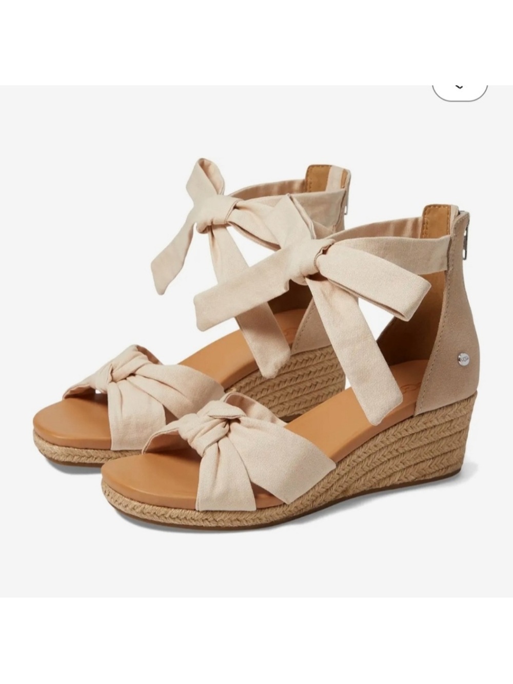 UGG Beige Tie-Front Espadrille Wedge Sandals